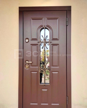 Дверь со стеклопакетом и ковкой с панелью МДФ филенчатый - фото
